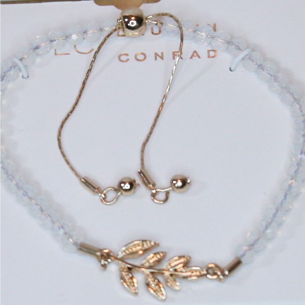 LC Lauren Conrad Gold-Tone Leaf Bracelet – Adjustable Beaded Design